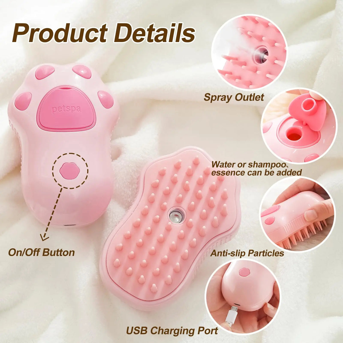 3-in-1 steam pet grooming brush for fur removal, detangling, and massaging cats and dogs