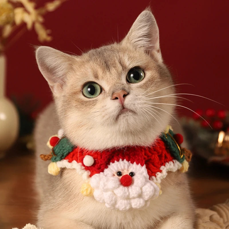 Christmas pet scarf collar with festive bow for cats and small dogs