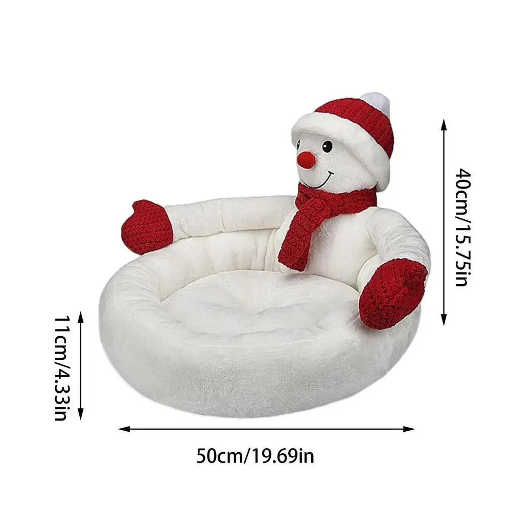 Snowman-shaped Christmas cat bed cave for winter comfort and festive holiday decor.