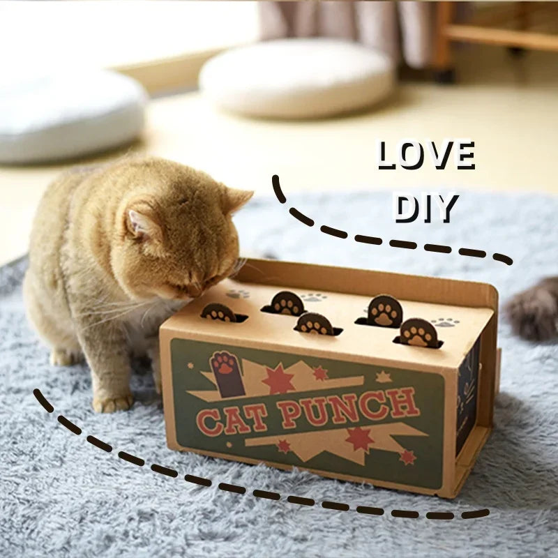 Interactive cat maze puzzle toy with pop-up mouse for indoor play