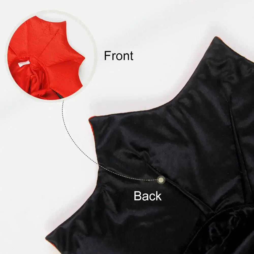 Black vampire cloak Halloween costume for cats with adjustable neckline and lightweight polyester fabric.