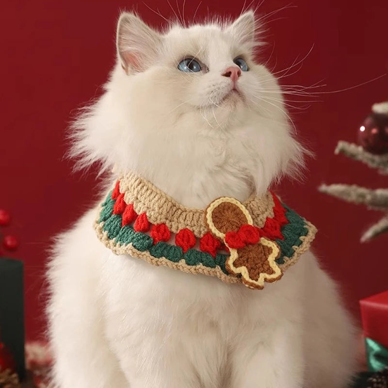 Christmas pet scarf collar with festive bow for cats and small dogs