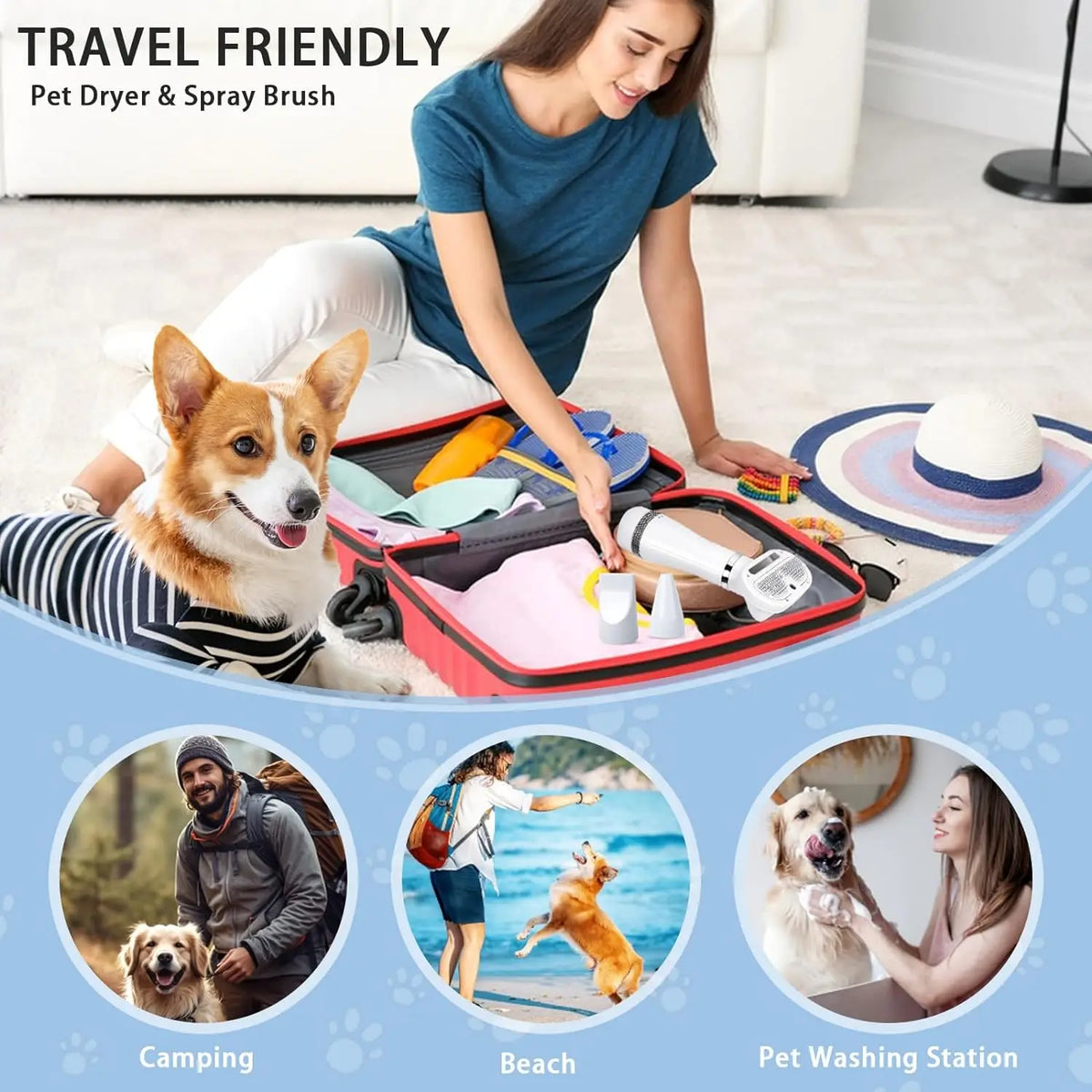 Multifunctional pet grooming spray comb and dryer for cats and dogs
