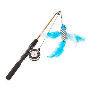 Interactive Cat Teaser Wand – Telescopic Rod with Feather Fish Toy