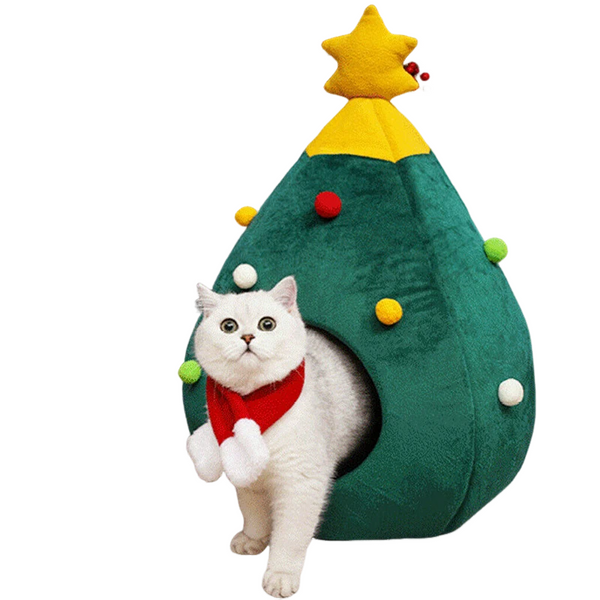 Exquisite Christmas Tree Cat Bed – Festive Semi-Enclosed Cave for Cats