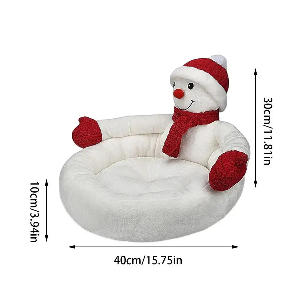 Snowman-shaped Christmas cat bed cave for winter comfort and festive holiday decor.