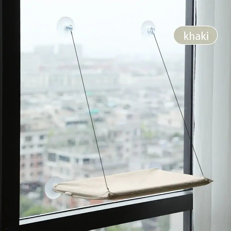 Window-mounted cat hammock bed with Oxford cloth and suction cups, holds up to 20KG, ideal for sunbathing cats.