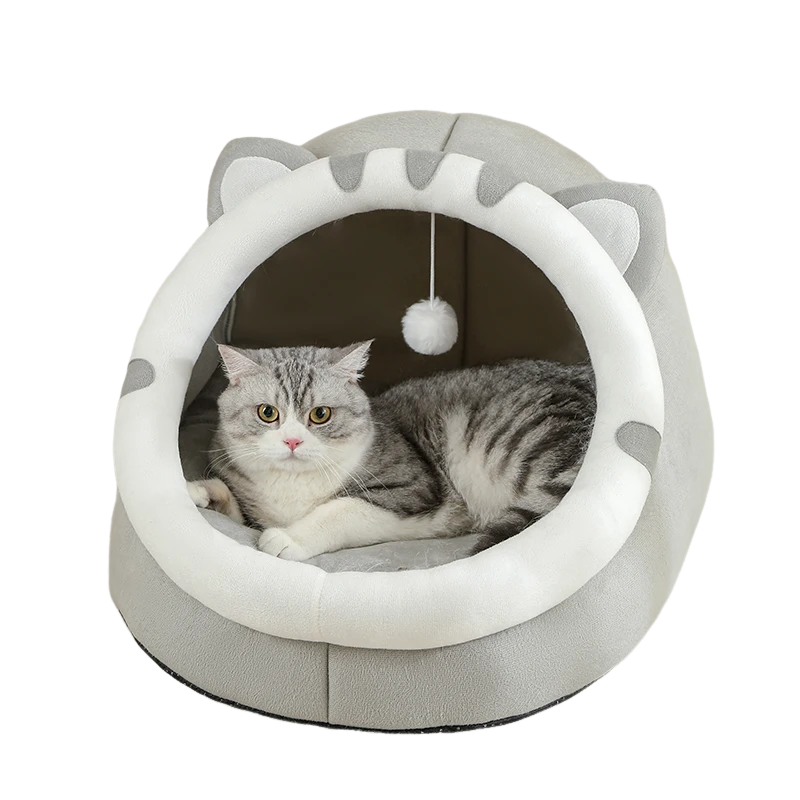 Super Cat Bed – Cozy semi-enclosed plush cat cave with a soft cushion for relaxation.