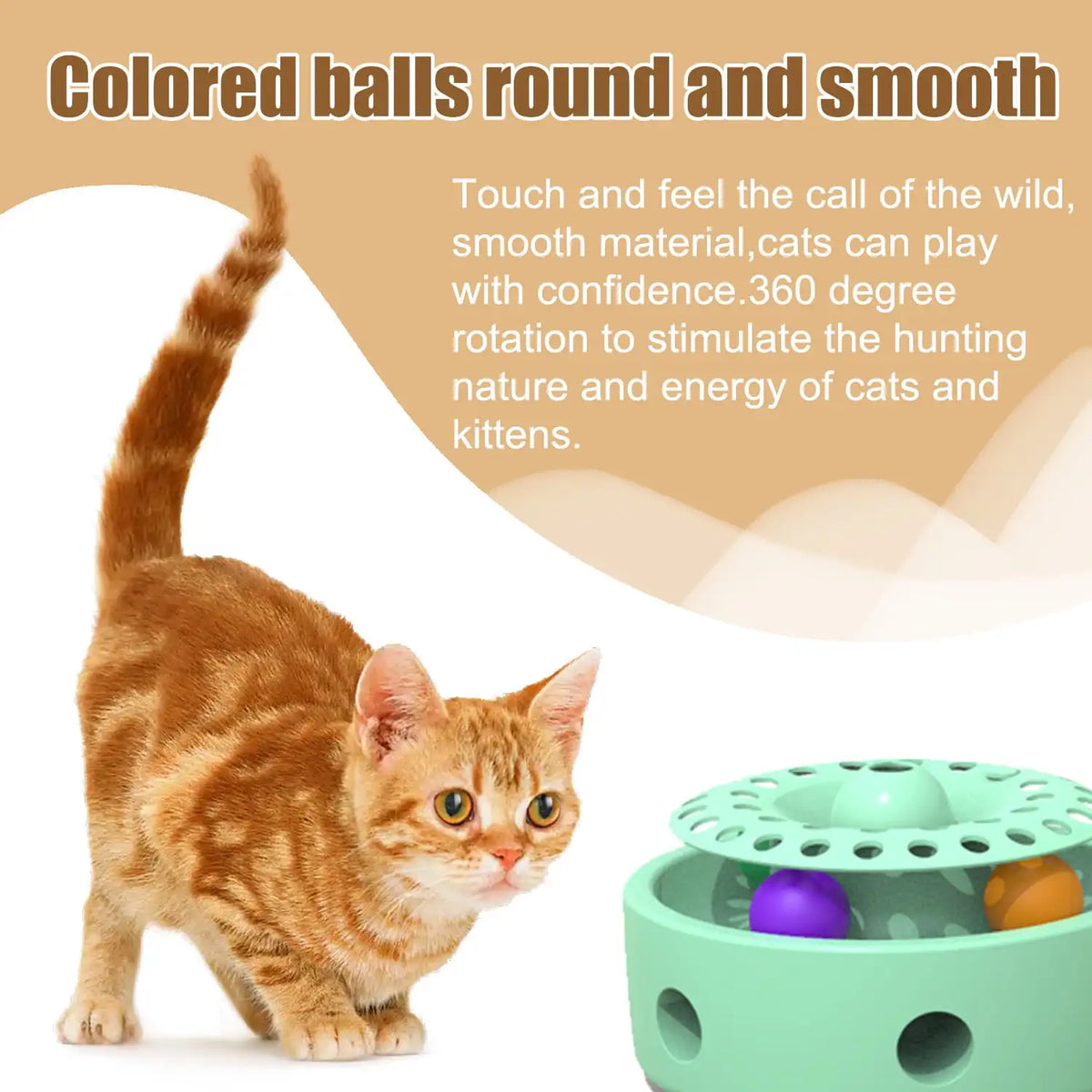Interactive cat toy featuring smooth colored balls for stimulating play and exercise for active felines.