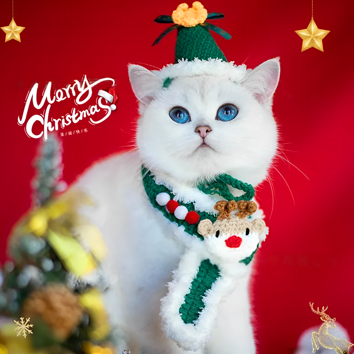 Christmas pet scarf collar with festive bow for cats and small dogs