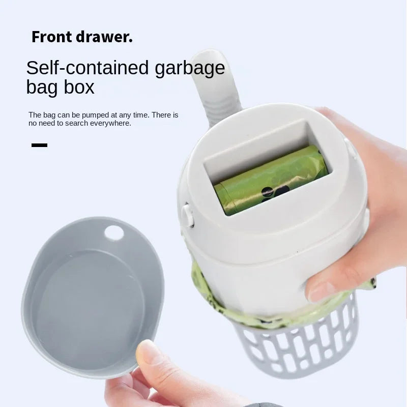 Cat litter scoop with built-in waste bin for easy litter box cleaning