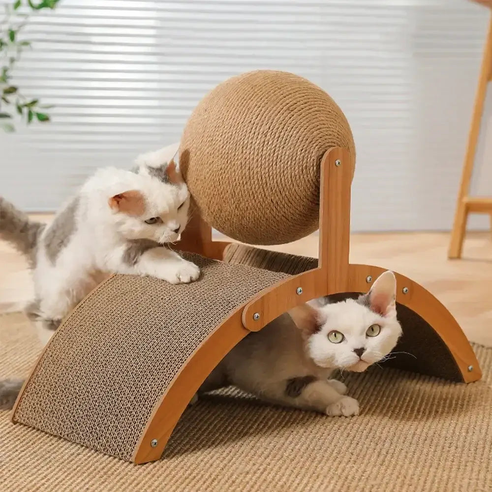 2-in-1 Cat Scratching Ball, Sisal Scratcher for Cats, Cat Toy with Wooden Base