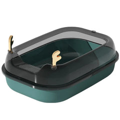 Bac à litière semi-fermé pour chat – Design bois de cerf, bordure haute anti-éclaboussures