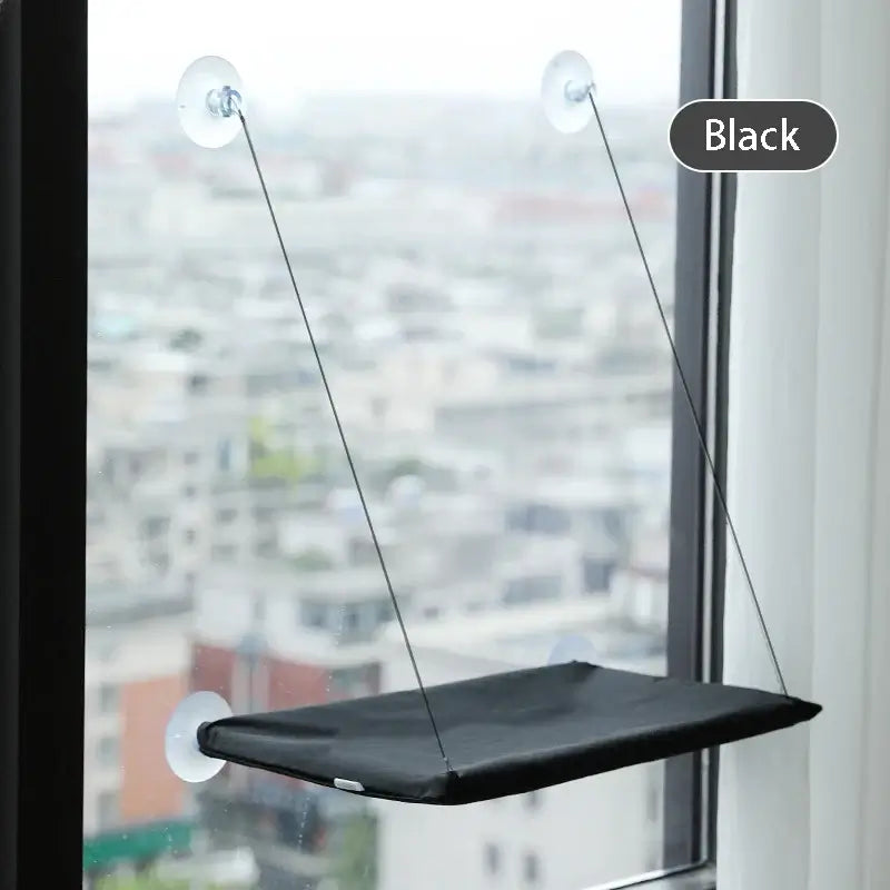 Window-mounted cat hammock bed with Oxford cloth and suction cups, holds up to 20KG, ideal for sunbathing cats.
