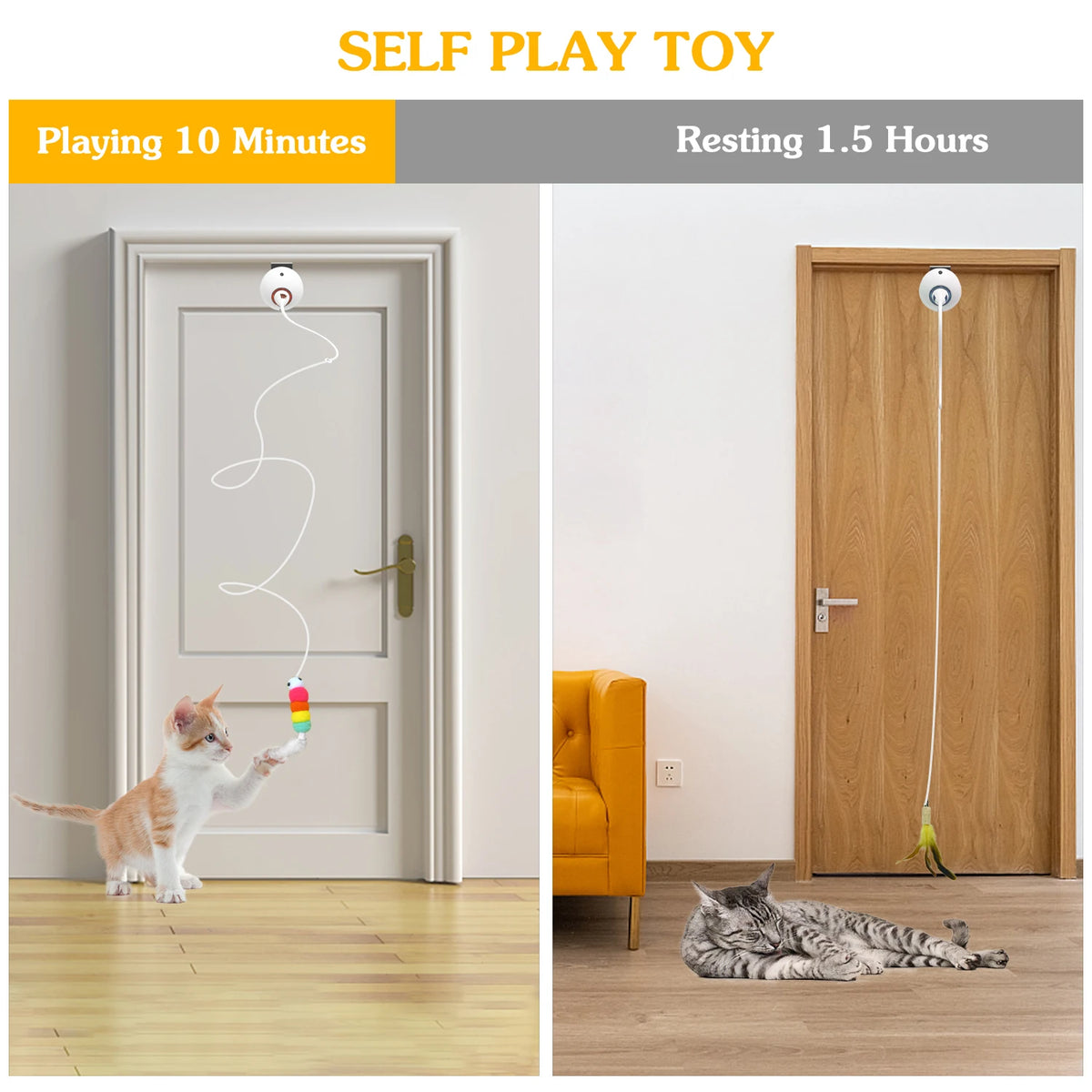 Hanging electric cat feather toy for indoor play and hunting stimulation