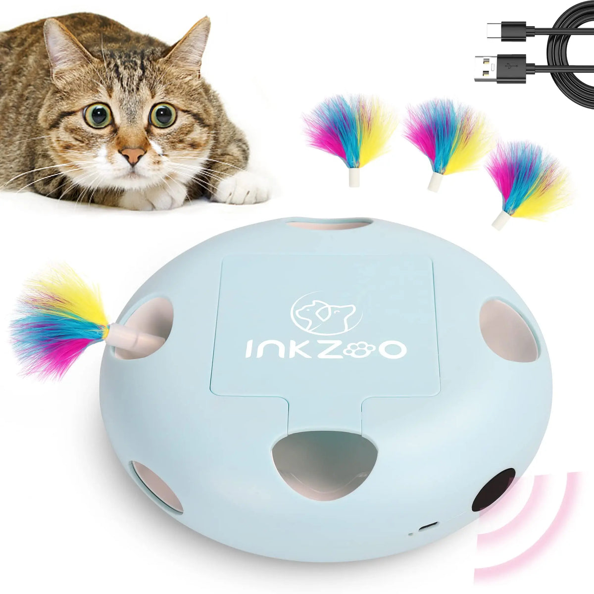 Smart Cat Toy for intelligent cat toys, featuring feather attachments and motion sensors for engaging play.