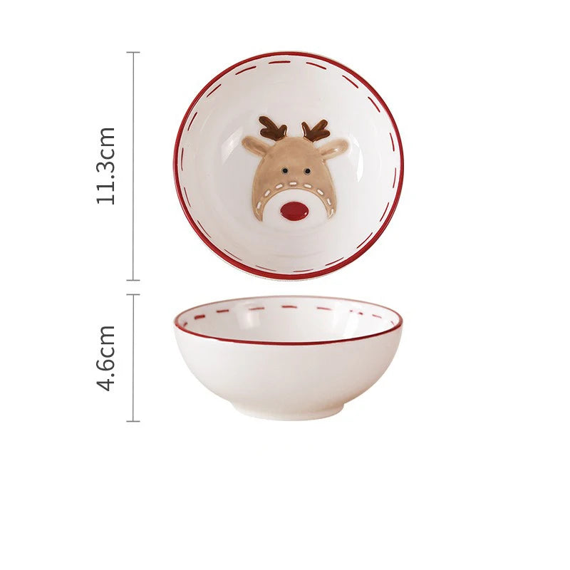 Nordic Santa Claus ceramic pet bowl with reindeer design, ideal for festive pet tableware. Perfect for cats and dogs.