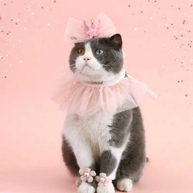 Elegant wedding crown with veil for small dogs and cats – pet bridal headdress
