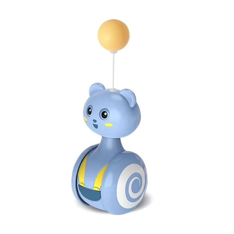 Interactive tumbler cat toy with spinning ball and wobbling motion for playful felines.