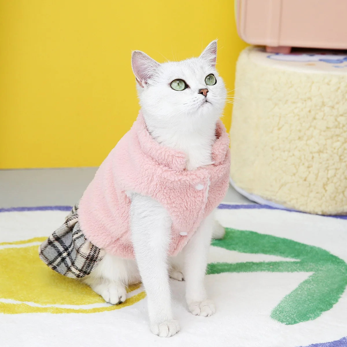 Cute winter coat for cats and small dogs made of thick cotton with stylish dress design