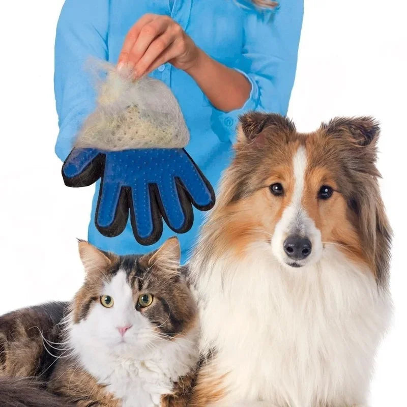 Pet grooming massage glove with soft silicone tips for cats and dogs
