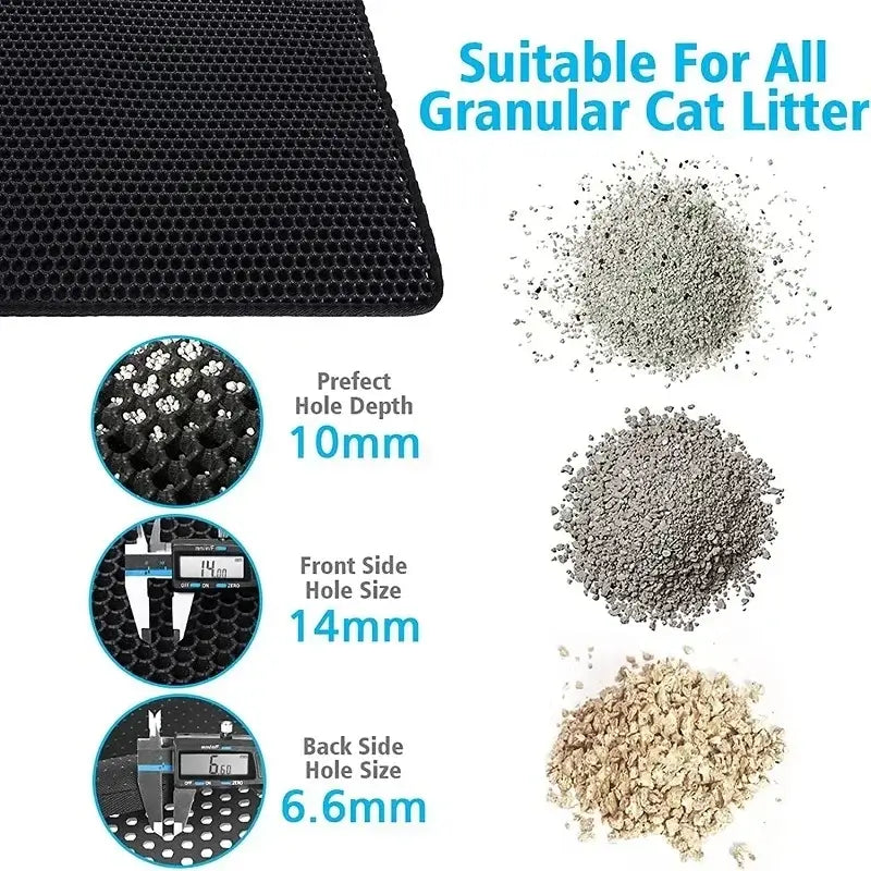 Double-layer waterproof cat litter mat made of soft EVA material for easy litter collection and floor protection.