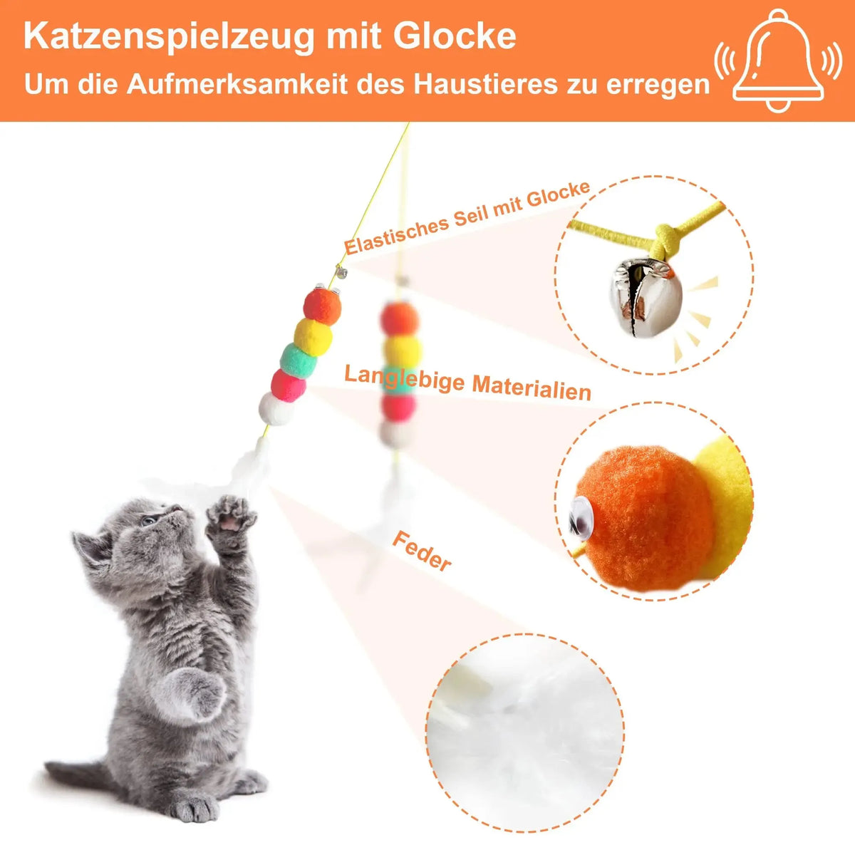 Interactive cat toy with automatic telescopic teaser and bell for indoor play