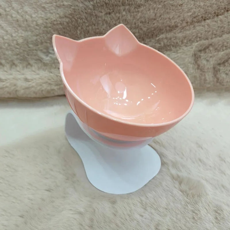 Non slip pet bowl designed for pets, featuring a cute cat shape and raised stand for ergonomic feeding.