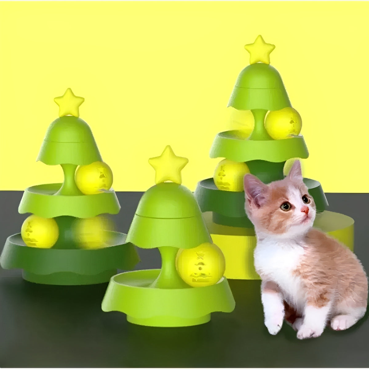 Christmas tree-shaped interactive cat track toy with rolling balls for indoor cats