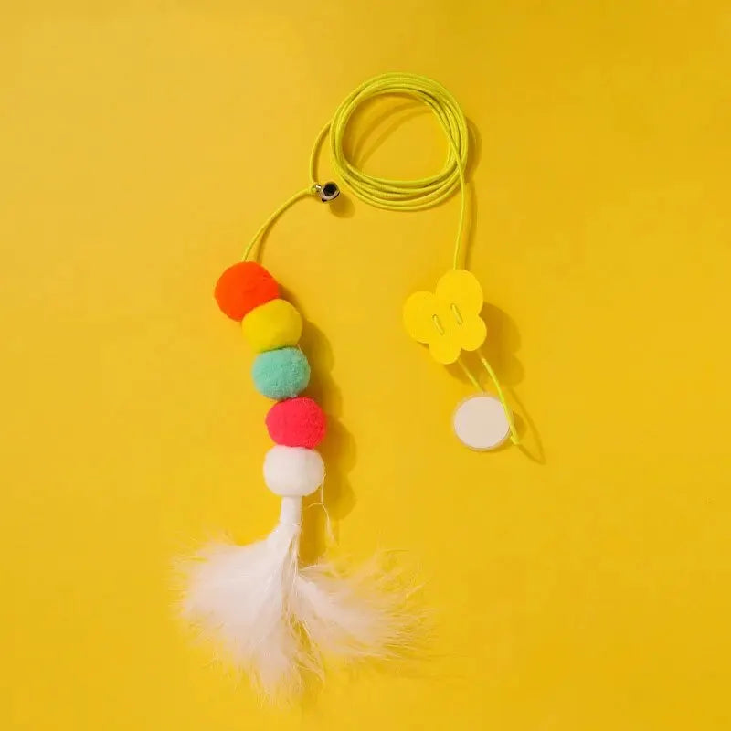 Interactive cat toy with automatic telescopic teaser and bell for indoor play
