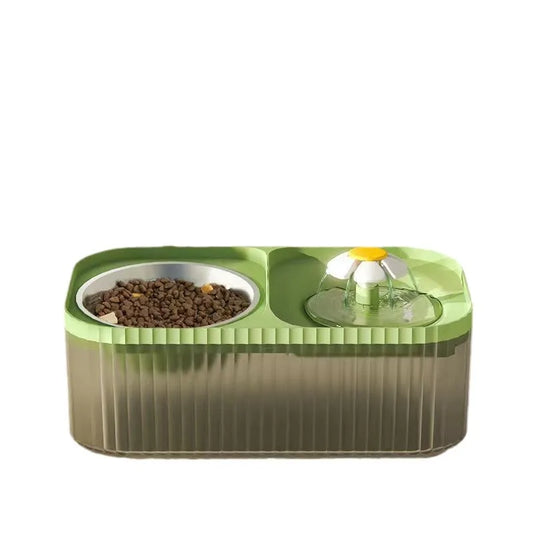 2-in-1 automatic water fountain and food bowl for cats and dogs promoting hydration and easy feeding