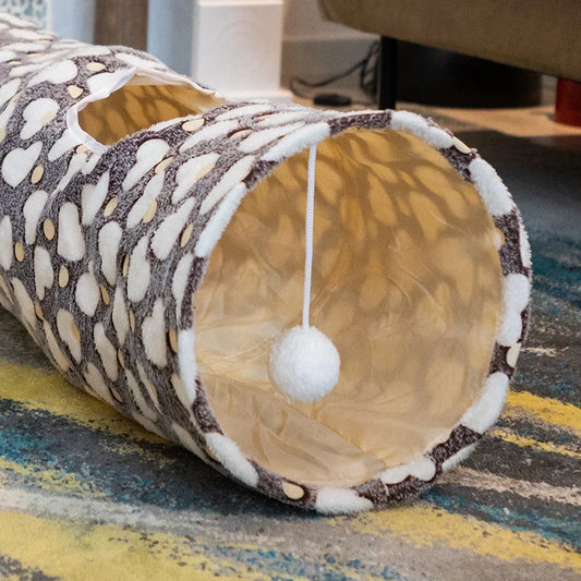 Glow-in-the-dark moon star cat tunnel and plush ball toy set for playful pets