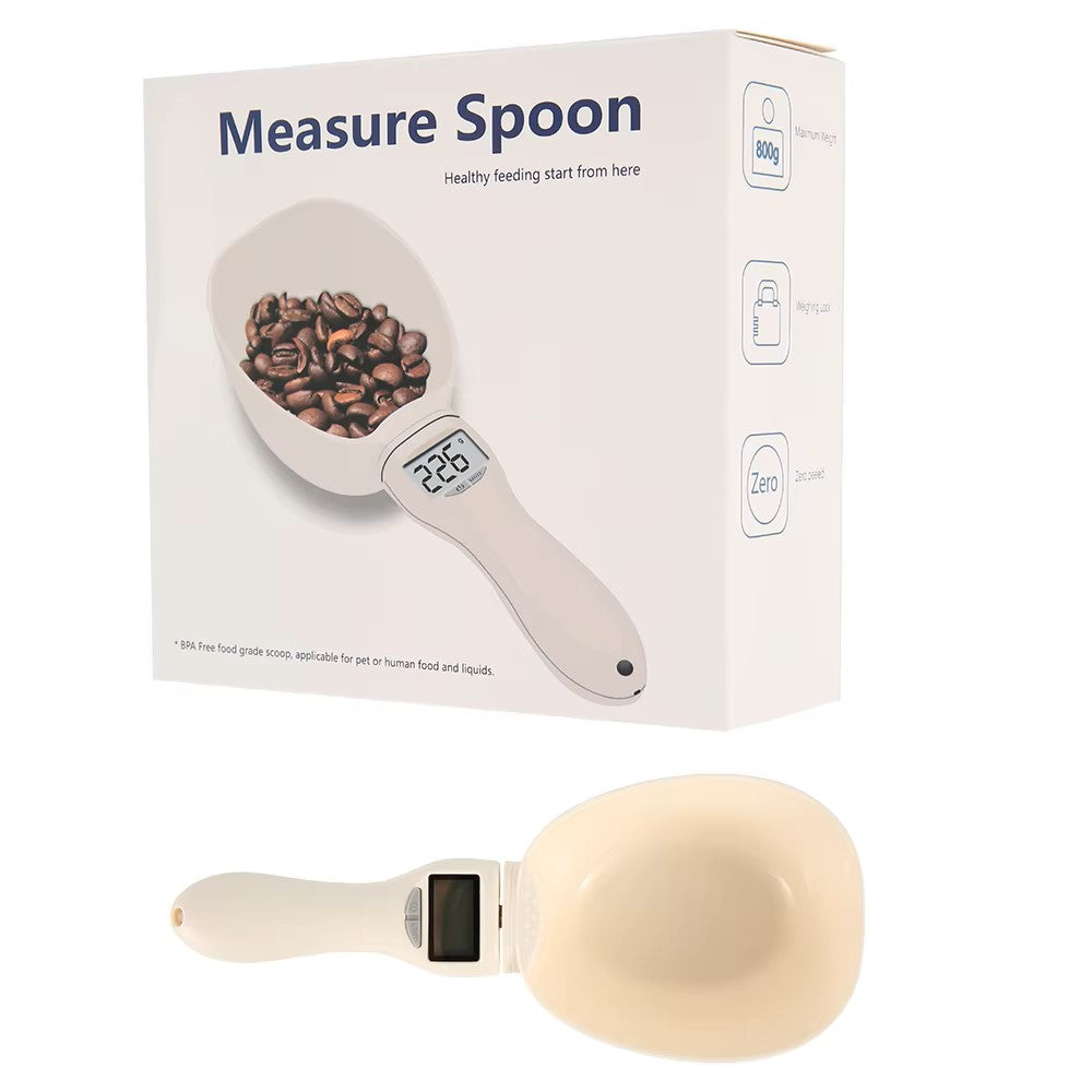 Digital pet food scoop with scale for accurate dog and cat feeding