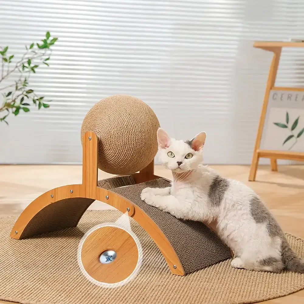 2-in-1 Cat Scratching Ball, Sisal Scratcher for Cats, Cat Toy with Wooden Base