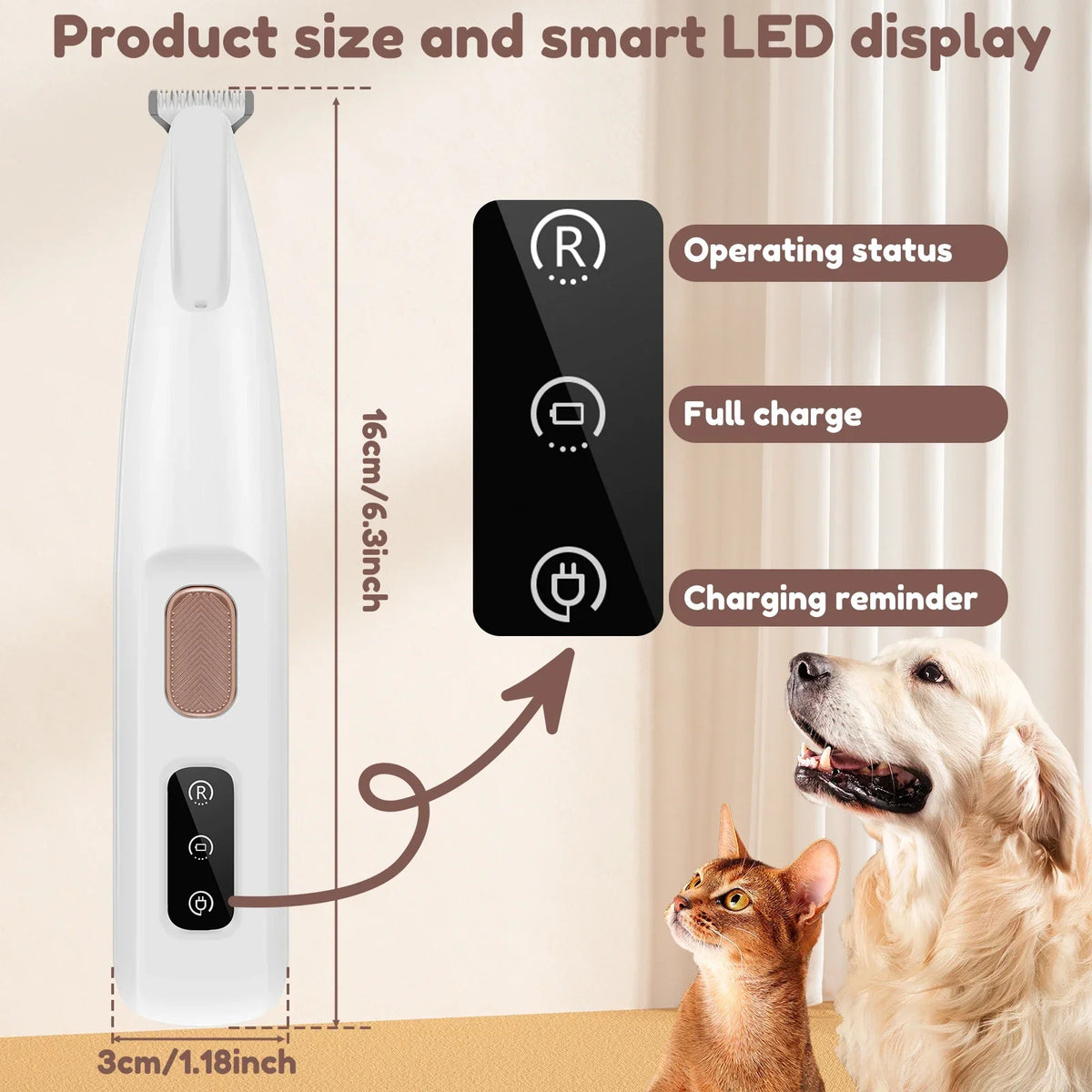 LED dog paw trimmer with digital display and stainless steel blade