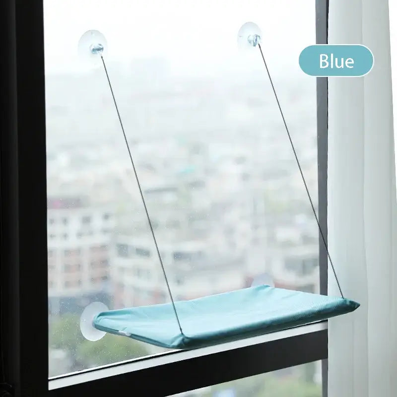 Window-mounted cat hammock bed with Oxford cloth and suction cups, holds up to 20KG, ideal for sunbathing cats.
