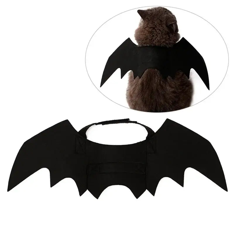 Black Bat Wings Harness Costume for cats and dogs, perfect for Halloween parties and festive occasions.