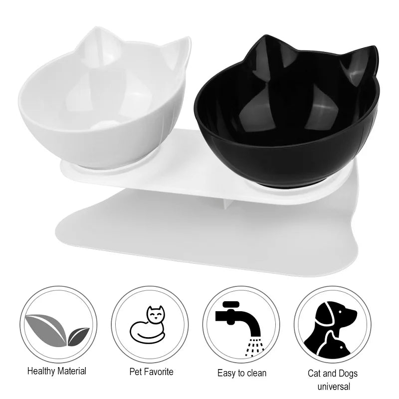 Non slip pet bowl set in black and white, ergonomic design for cats and dogs, easy to clean and made from healthy materials.