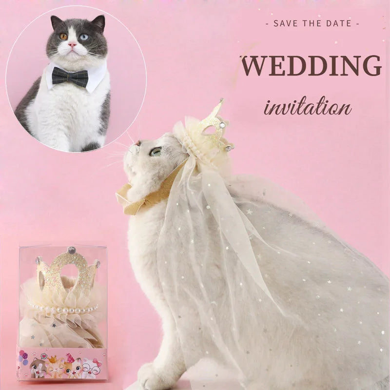 Elegant wedding crown with veil for small dogs and cats – pet bridal headdress