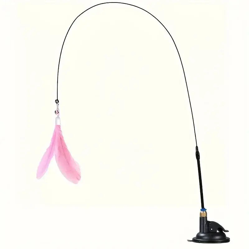 Interactive cat teaser wand toy with feather and bell, perfect for stimulating play and engaging hunting instincts.