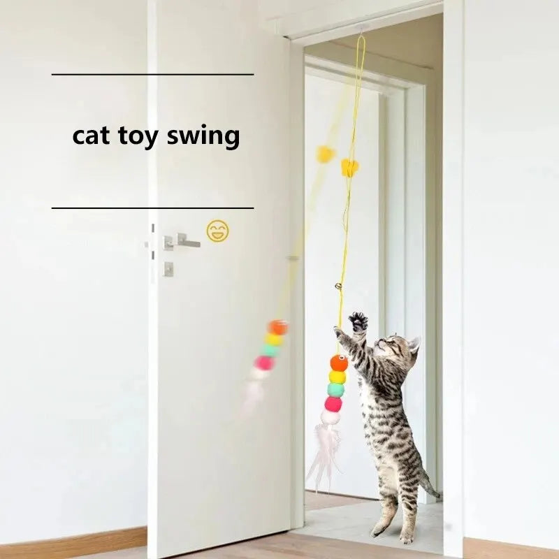 Interactive cat toy with automatic telescopic teaser and bell for indoor play