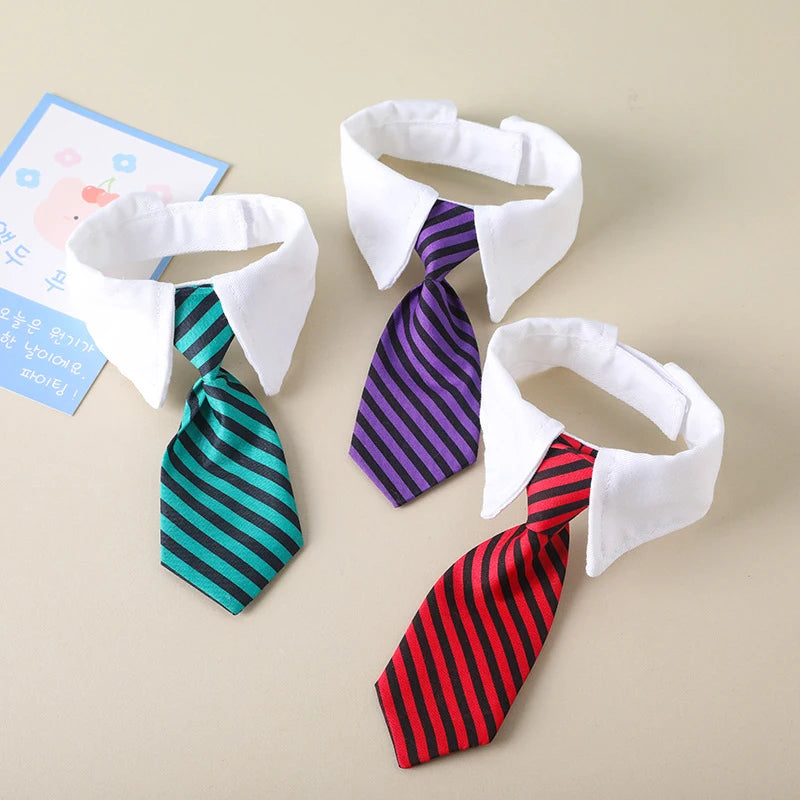 Adjustable striped bow tie collar for cats and small dogs – festive pet fashion
