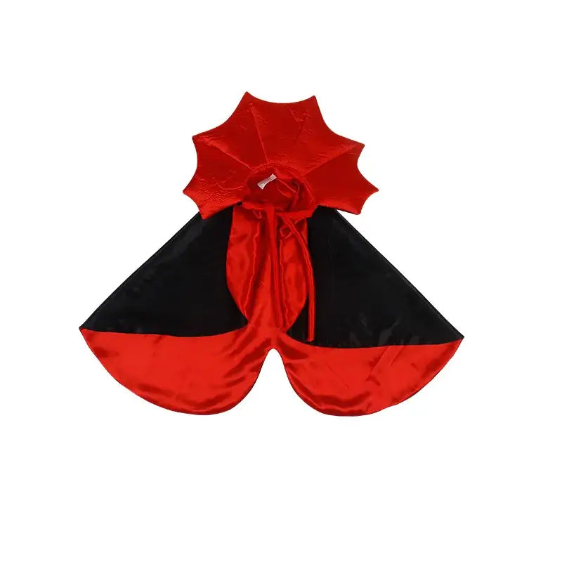 Black vampire cloak Halloween costume for cats with adjustable neckline and lightweight polyester fabric.