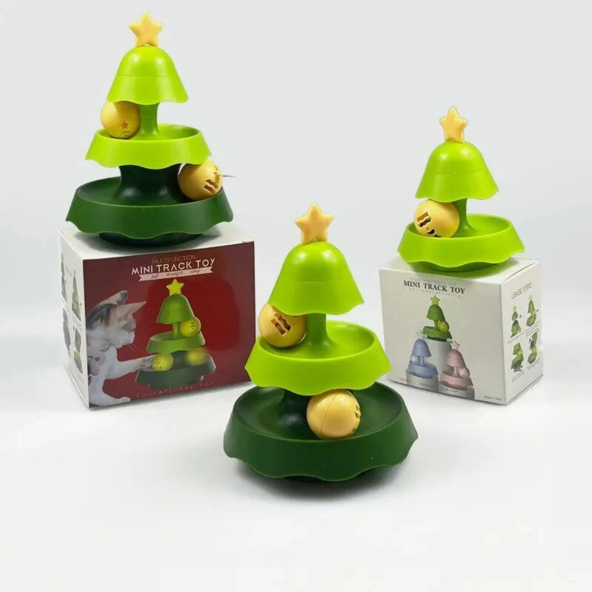 Christmas tree-shaped interactive cat track toy with rolling balls for indoor cats
