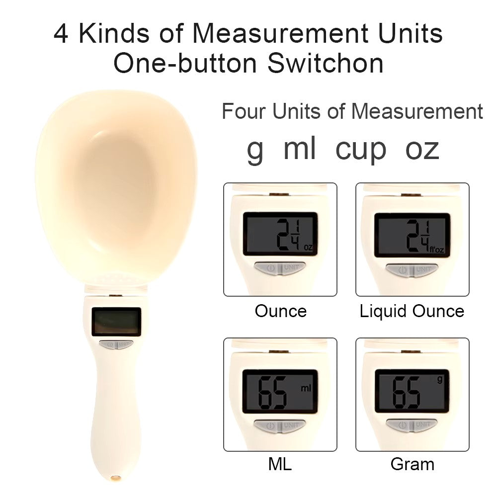 Digital pet food scoop with scale for accurate dog and cat feeding