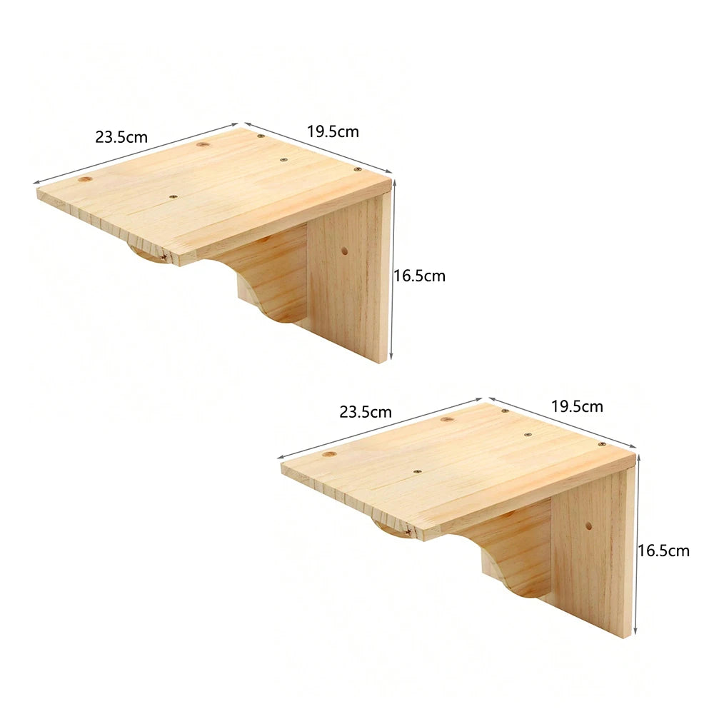 Wall-mounted cat shelf with sisal scratching posts and multi-level steps