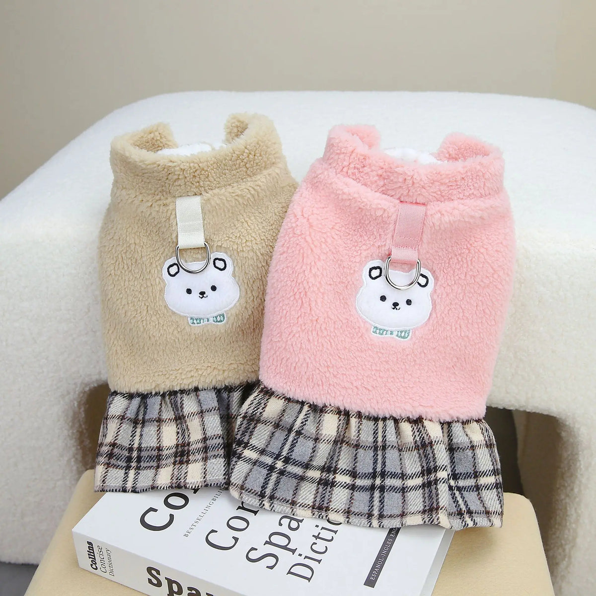 Cute winter coat for cats and small dogs made of thick cotton with stylish dress design