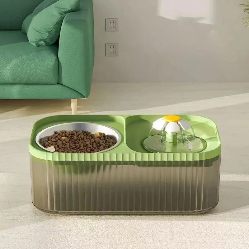 2-in-1 automatic water fountain and food bowl for cats and dogs promoting hydration and easy feeding