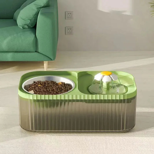 2-in-1 automatic water fountain and food bowl for cats and dogs promoting hydration and easy feeding