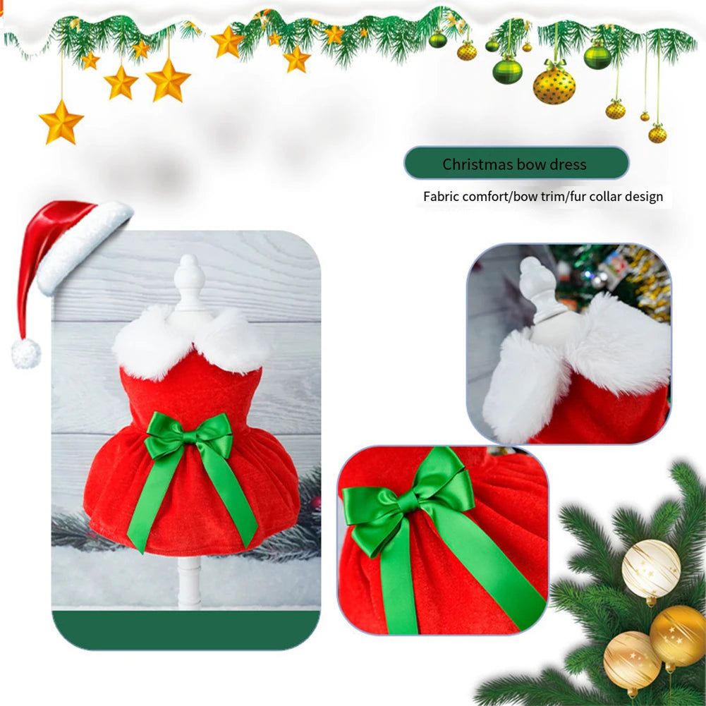 Red Christmas dog dress with glittering belt for small dogs and cats
